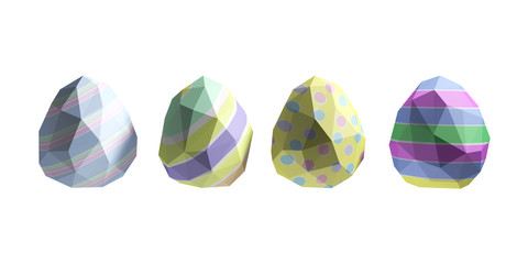 Polygonal Easter eggs in a row. Isolated on white background.