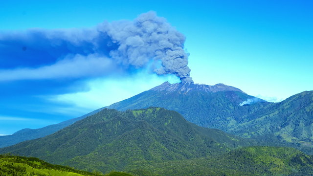 4K Timelapse. Eruptions Raung volcano, panoramic view. East Java, Indonesia - 25 July 2015