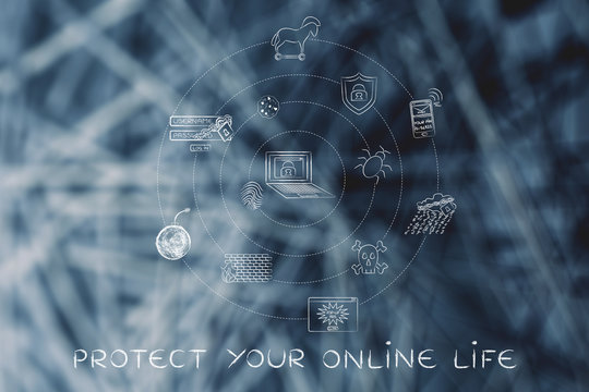 cyber threats symbols, protect your onliine life