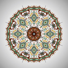 Ornamental round colorful geometric pattern in aztec style
