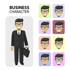 Set business different emotions faces, flat icons.