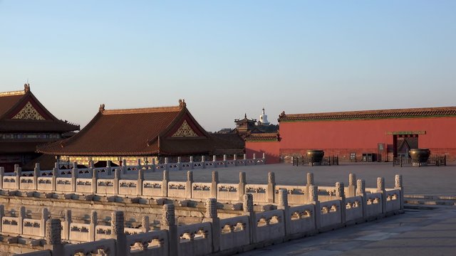 White Pagoda of Beihai Park from the Hall of Central Harmony (Forbidden City). Beijing