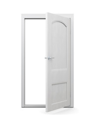 White door on an isolated background. 3d rendering.