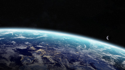 Naklejka premium Sunrise over planet Earth in space