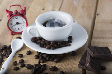 hot espresso coffee in a white cup