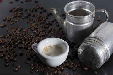 white cup with old Neapolitan coffee on white background