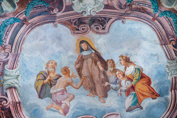 Beautiful fresco on the wall of old ancient church