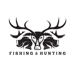 hunting and fishing vintage emblem vector design template