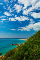 Fototapeta na wymiar Beautiful view of Ionian sea with rocky beach in Albania