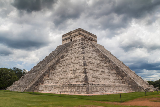 Chichen Itza pyramid under a storm, Mexico