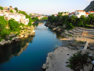Fototapeta na wymiar Landscape of the city of Mostar, Bosnia and Herzegovina.