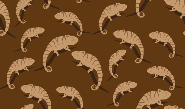 Vector seamless background of chameleons. Chaotic chameleons on the branches