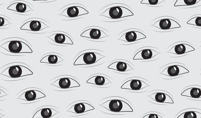 Vector abstract seamless background of the eye. Randomly scattered eyes