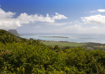 Mauritius. View of mountains and Indian Ocean