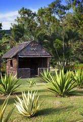 Ancient wooden hut in park - so lived on Mauritius earlier