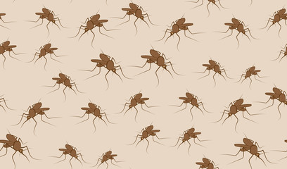 Vector seamless background of mosquitoes. Chaotic mosquitoes