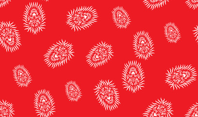 Vector seamless background of a head of a lion. Chaotic heads of a lion