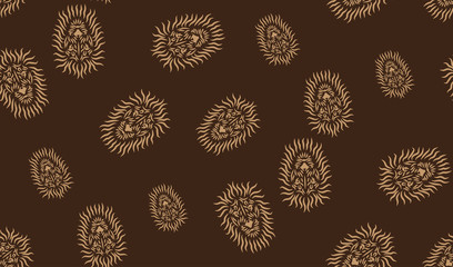 Vector seamless background of a head of a lion. Chaotic heads of a lion