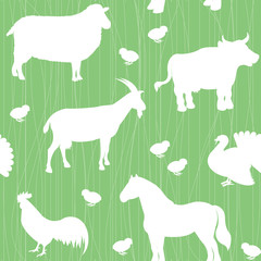 Seamless pattern with farm animals silhouettes