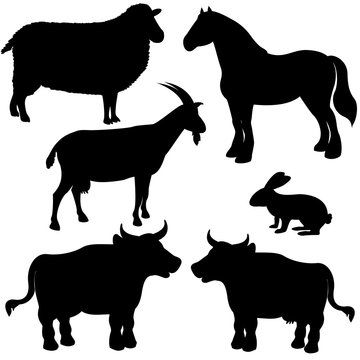 Farm animals vector silhouettes