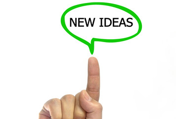 hand writing new idea on a transparent wipe board. talk bubble. isolated on white background