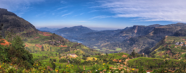 Beautiful view of the mountainous part of the island of Sri Lanka in the district of Nuwara Eliya