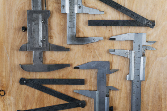 Measuring instruments. Caliper and iron ruler