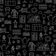 Vector seamless pattern with hand drawn isolated symbols of spring and garden