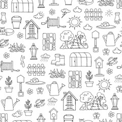 Fototapeta na wymiar Vector seamless pattern with hand drawn isolated symbols of spring and garden