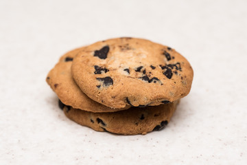 Group of cookies with chocolate crumbs on the kitchen table