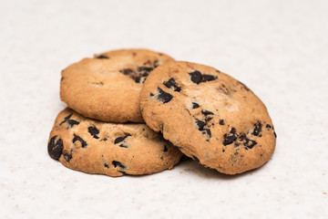 Group of cookies with chocolate crumbs on the kitchen table