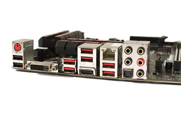 Input Output connections on a computer motherboard