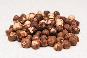 Dried hazelnuts on the kitchen table