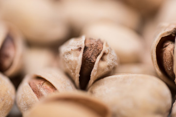 Dried pistachio nuts on the kitchen table