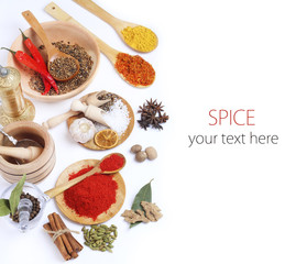 Spice in Wooden Spoon isolated white background
