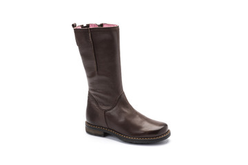 brown leather childrens boot on a white background
