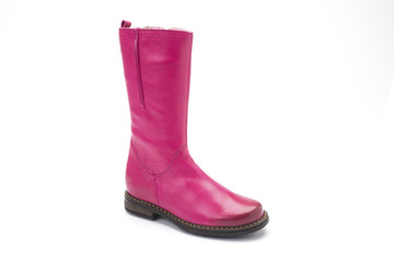 Pink Leather boot childrens shoe on a white background