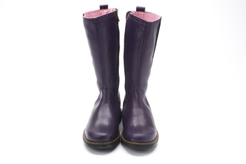 purple leather boot childrens shoe on a white background