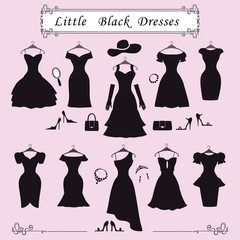 Silhouette of little black party dresses.Fashion