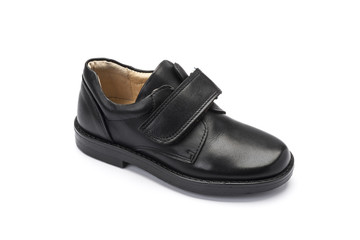Boys black school shoe on a white background