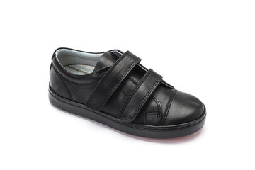 Boys black school shoe on a white background