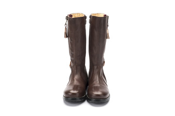 brown childrens leather zipped boot on a white background