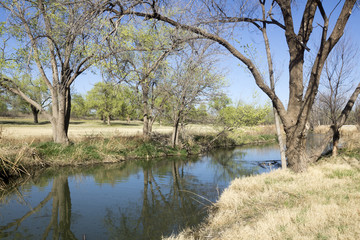 River and trees in Mackenzie Park, Lubbock, TX, US
