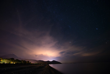  Night starry sky at the sea coast in Cirali, Turkey - landscape exterior.