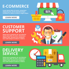 E-commerce, customer support, delivery service flat illustration set