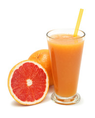glass of freshly pressed grapefruit juice isolated