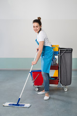 Happy Young Female Janitor