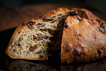 Bisciola, traditional nuts and figs bread for Christmas of Valtellina valley, Italy