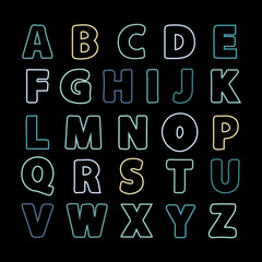 Alphabet color line .Alphabet vector .Vector alphabet.Vector Alphabet isolated.Vector Alphabet flat style.Vector Color Alphabet.Vector font isolated on black background .Vector Type.