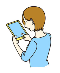 タブレット端末を操作する女性